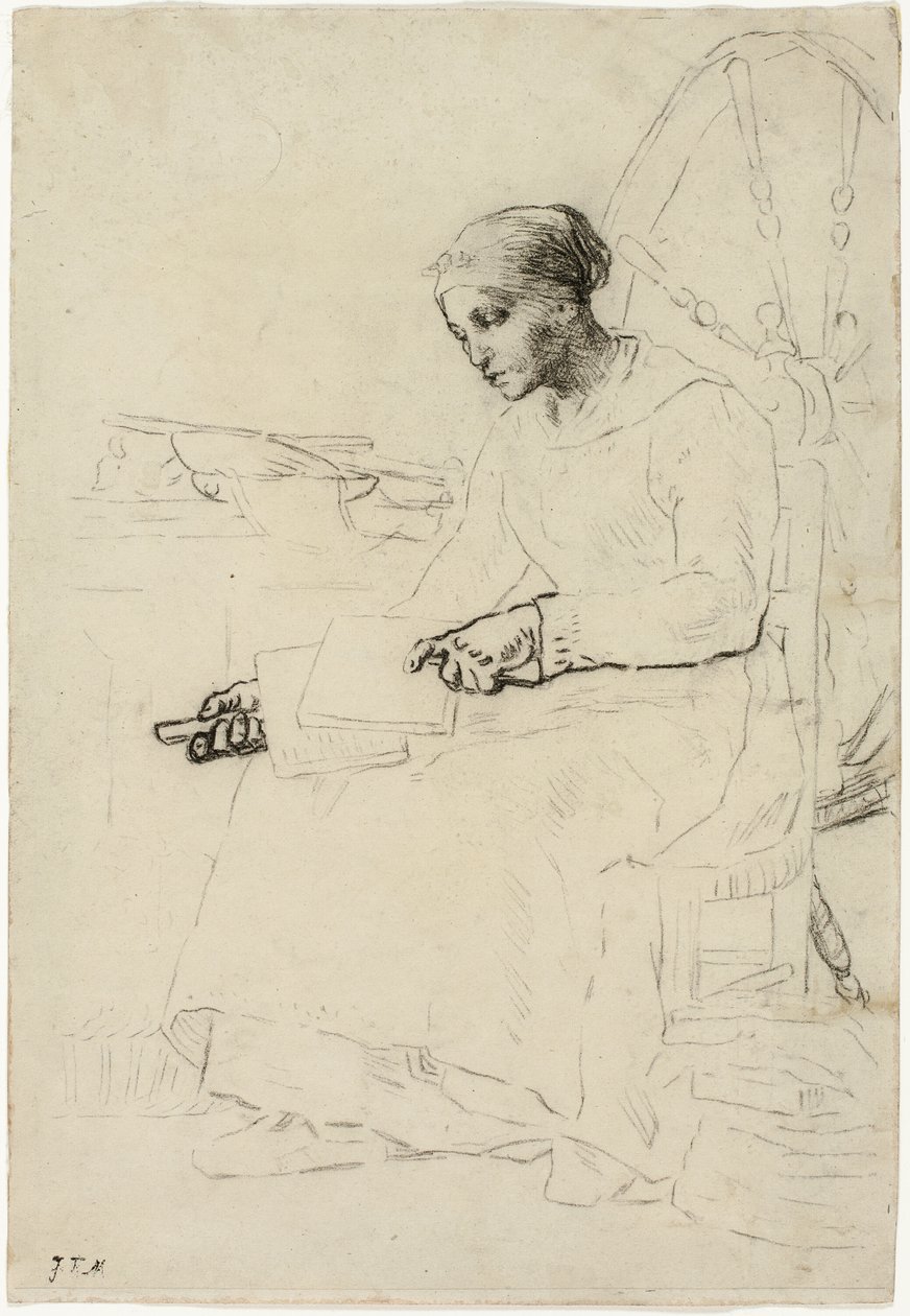 Wool Carder (recto); Fragmentaalinen luonnos miehestä seisomassa aidan vieressä (käänteinen) tekijältä Jean Francois Millet