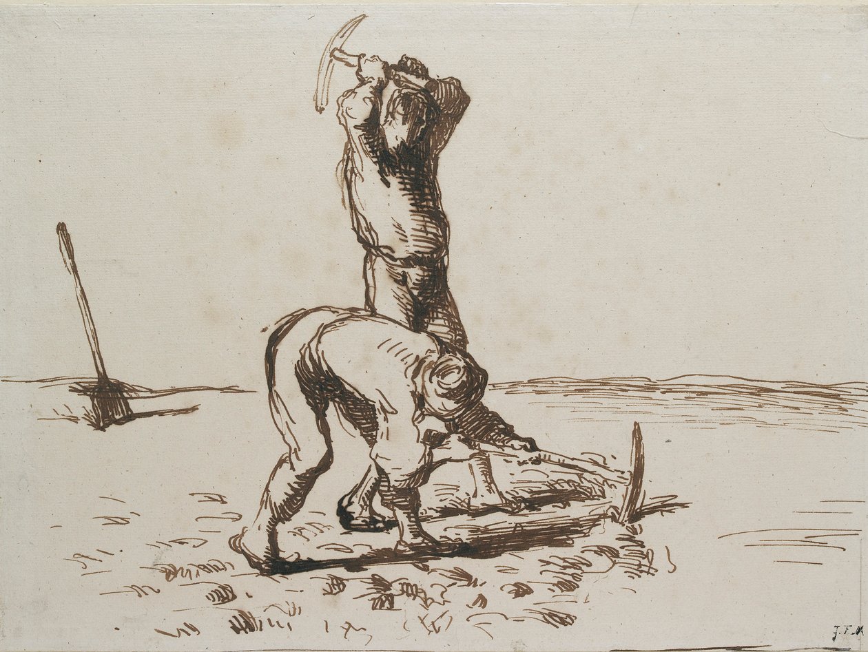 Kaksi talonpoikaa kaivamassa hakkuilla, c1844-1846 tekijältä Jean Francois Millet