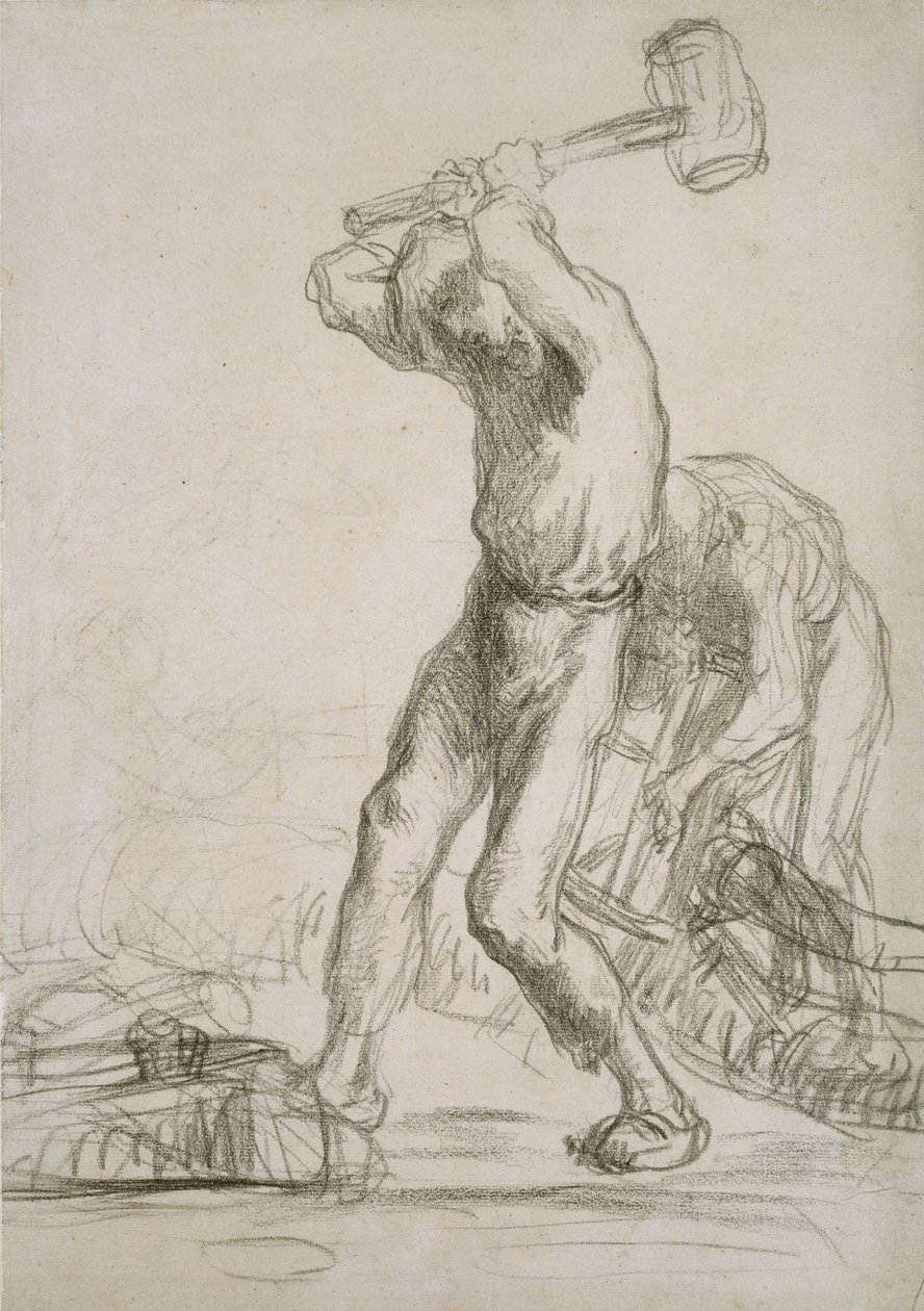 Kaksi talonpoikaa sahaavat ja halkaisivat puuta, n. 1850-1851 tekijältä Jean Francois Millet