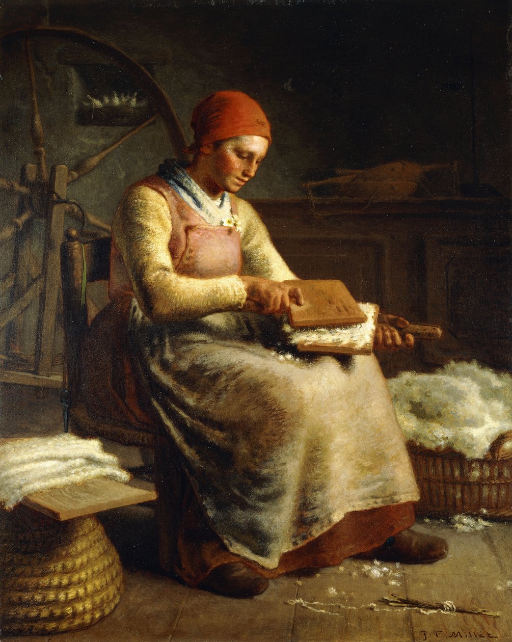 Nainen karstaa villaa, tekijältä Jean Francois Millet