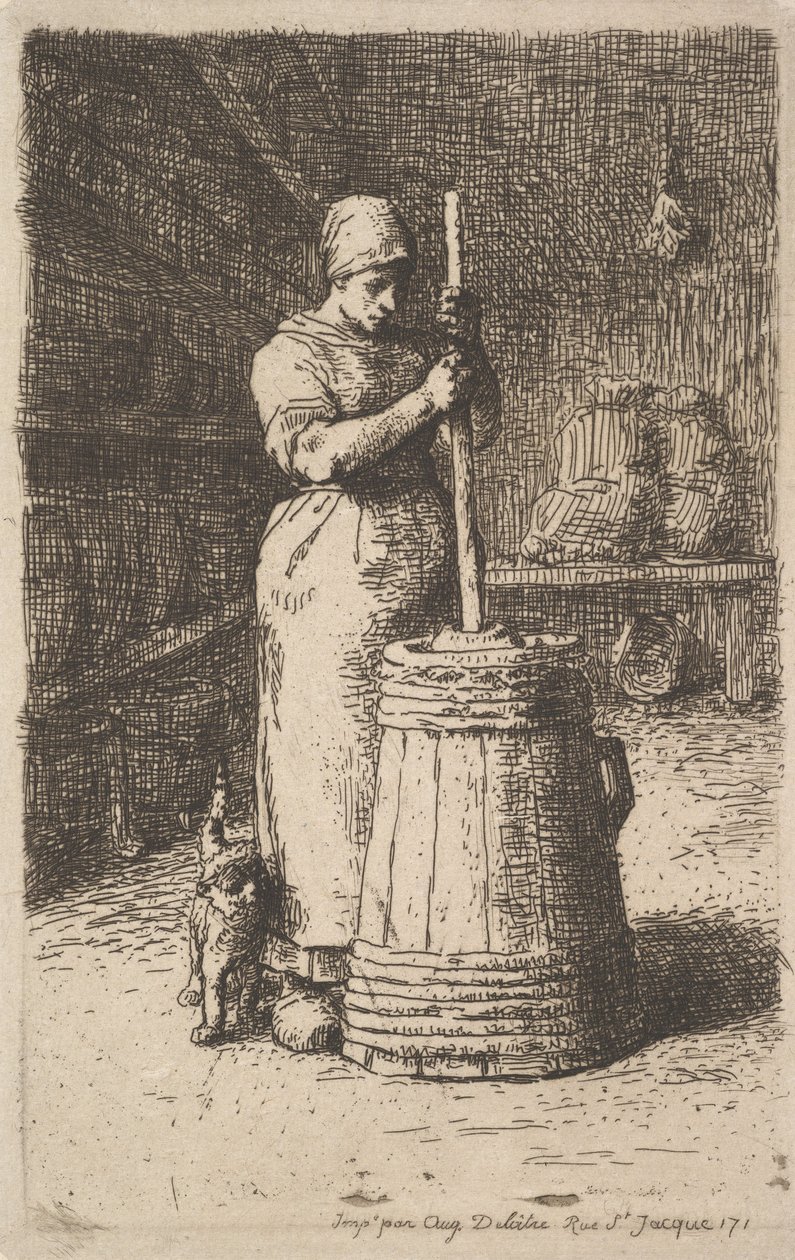 Nainen murskaa voita, 1855-56 tekijältä Jean Francois Millet