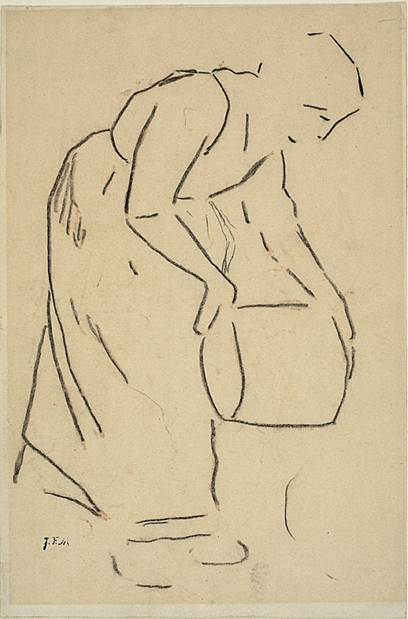 Nainen tyhjentämässä sankoa tekijältä Jean Francois Millet