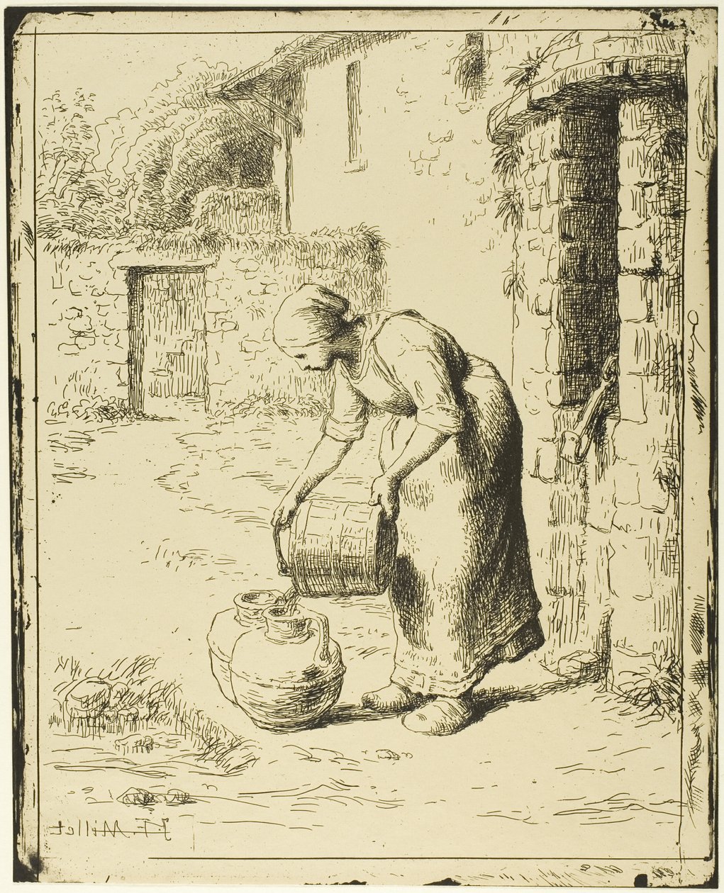 Nainen tyhjentää ämpäri tekijältä Jean Francois Millet
