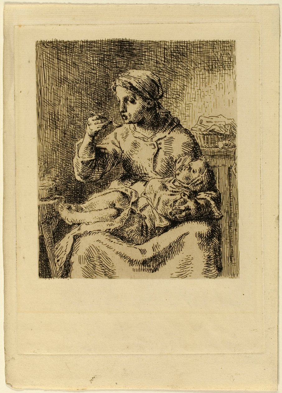 Nainen ruokkimassa lastaan tekijältä Jean Francois Millet
