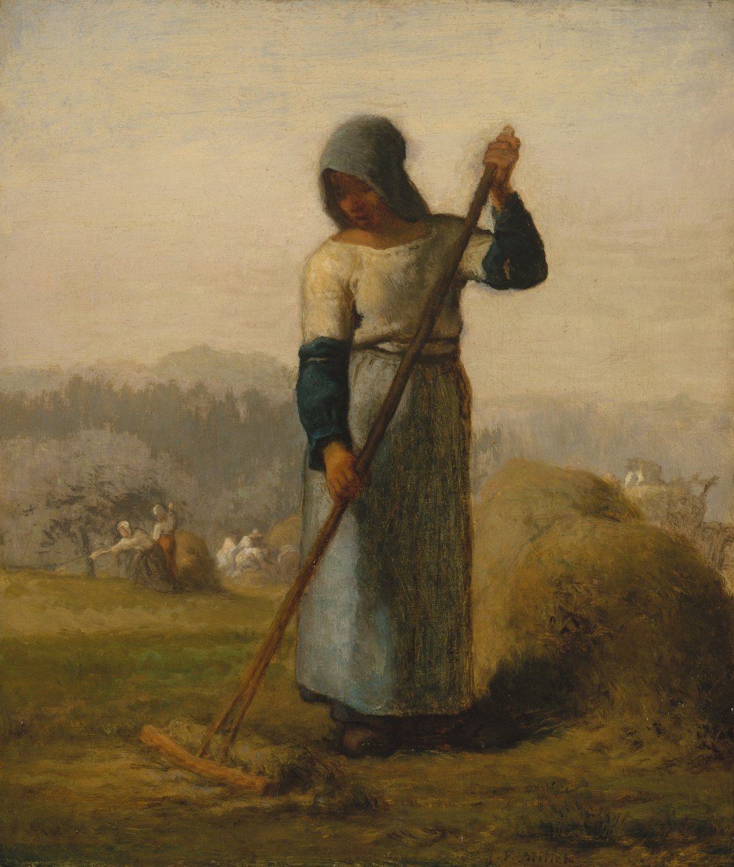 Nainen haravan kanssa, luultavasti 1856-57. tekijältä Jean Francois Millet