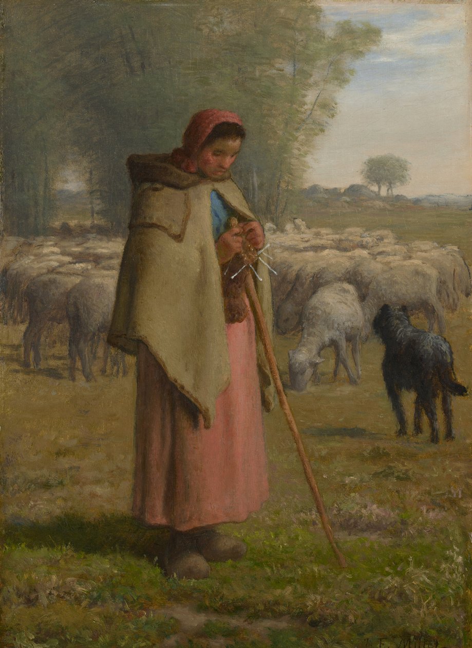 Nuori tyttö vartioi lampaitaan, n. 1860-62 tekijältä Jean Francois Millet