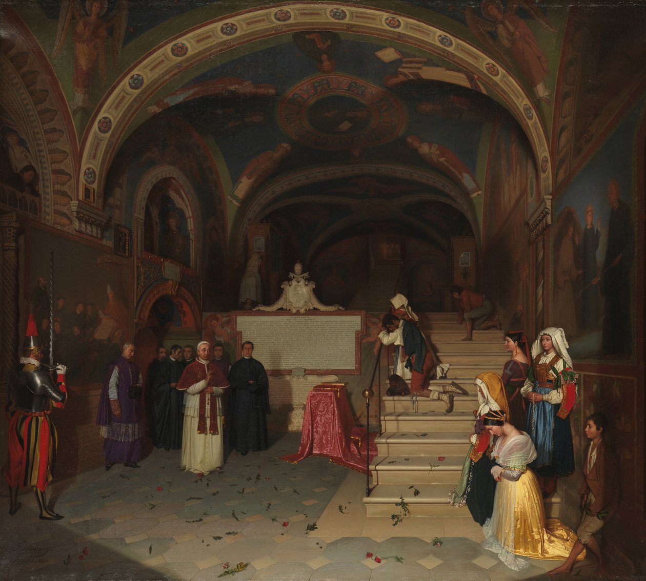 Paavi Gregorius XVI vierailee San Benedetton kirkossa Subiacossa, 1843 tekijältä Jean Francois Montessuy