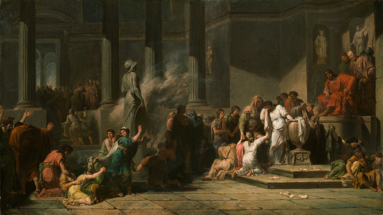 "Ateenalaiset tytöt piirtävät arpaja", 1700-luku tekijältä Jean François Pierre Peyron