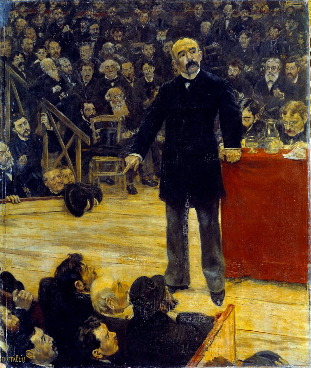 Georges Clemenceau (1841-1929) pitämässä puhetta Fernando Circusissa (1883). Jean Francois Raffaellin (1850-1924) maalaus tekijältä Jean Francois Raffaelli
