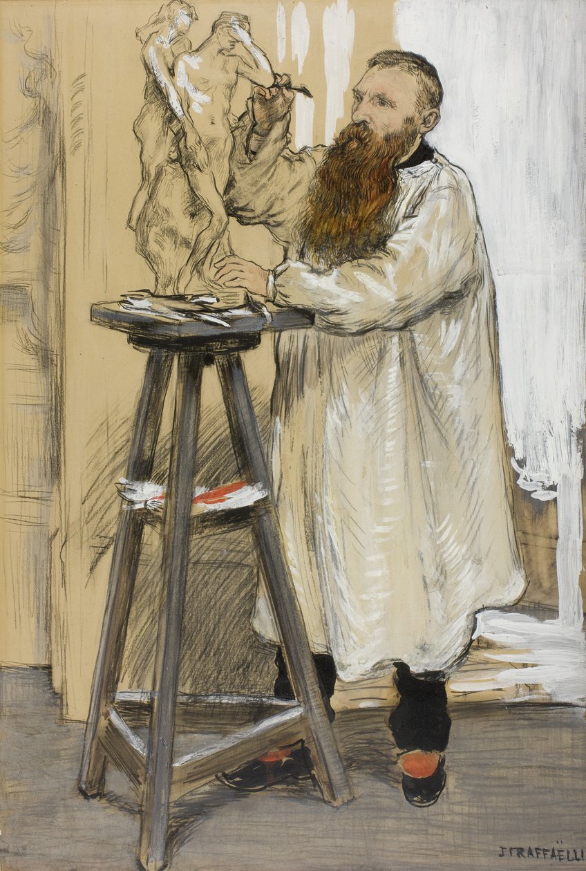 Kuvanveistäjä Auguste Rodinin muotokuva studiossaan, n. 1889 tekijältä Jean Francois Raffaelli