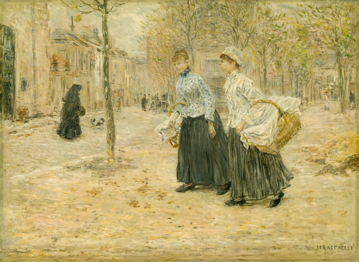Kaksi pesinnaista ylittämässä pienen puiston Pariisissa, n. 1890. tekijältä Jean Francois Raffaelli