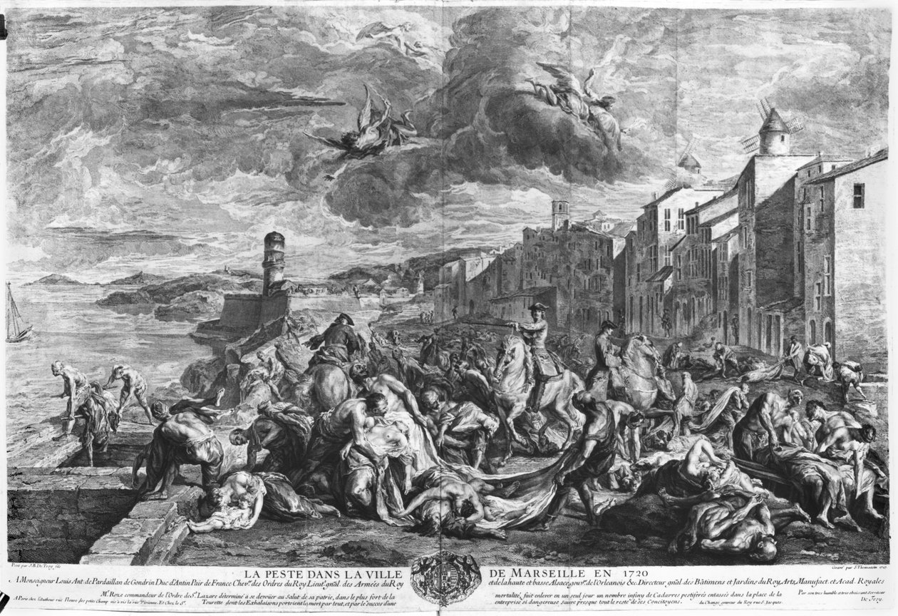 Vuoden 1720 rutto Marseillessa, kaiverrus Simon Thomassin (1655-1733) 1727 (kaiverrus) (m/v kuva) tekijältä Jean Francois de (after) Troy
