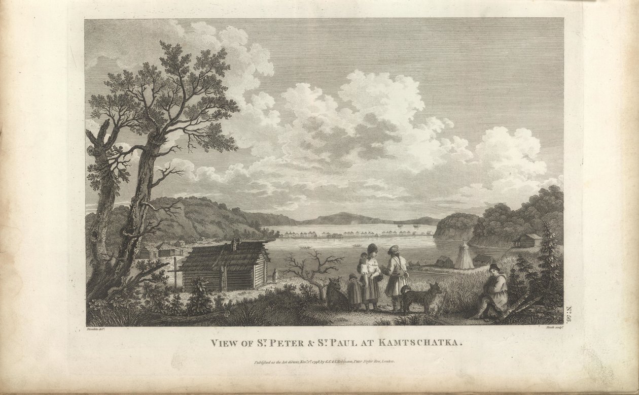 Näkymä Petropavlovskin satamaan, 1780-luku. tekijältä Jean Francois de Galaup La Perouse