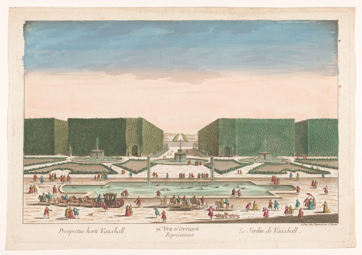 Gezicht Vauxhall Gardensissa Lontoossa 76. Optinen näkymä, joka edustaa Vauxhall Gardenia (otsikko esineessä) tekijältä Jean François Daumont