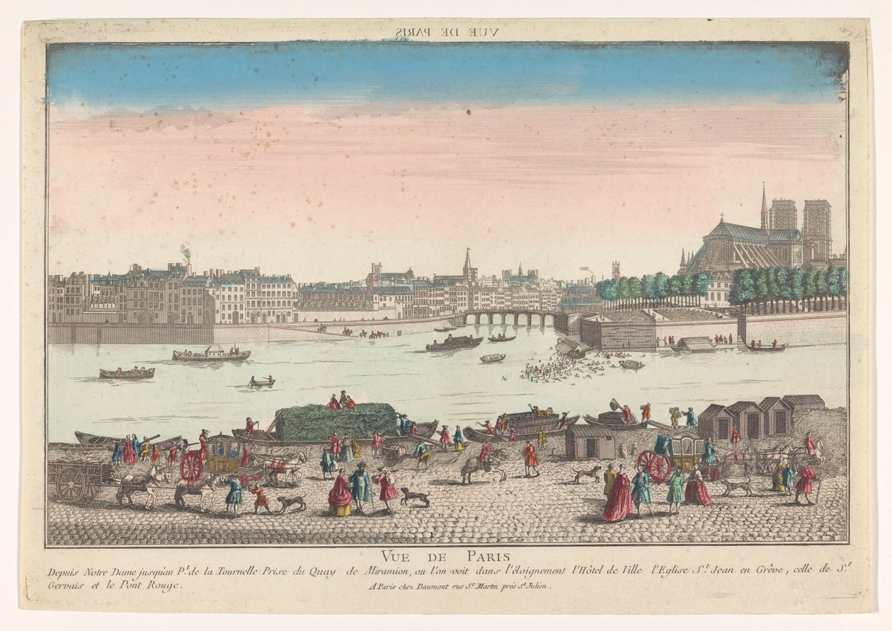 Näkymä Pariisin kaupunkiin Quai de Miramionilta nähtynä Vue de Paris (otsikko esineessä) tekijältä Jean François Daumont