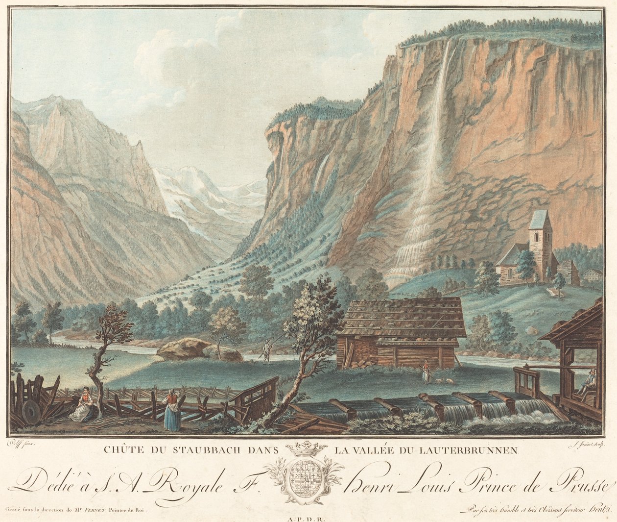 Chute de Staubbach, dans la Vallée de Lauterbrunnen (Staubbachin putoukset Lauterbrunnenin laaksossa) tekijältä Jean François Janinet after Caspar Wolf