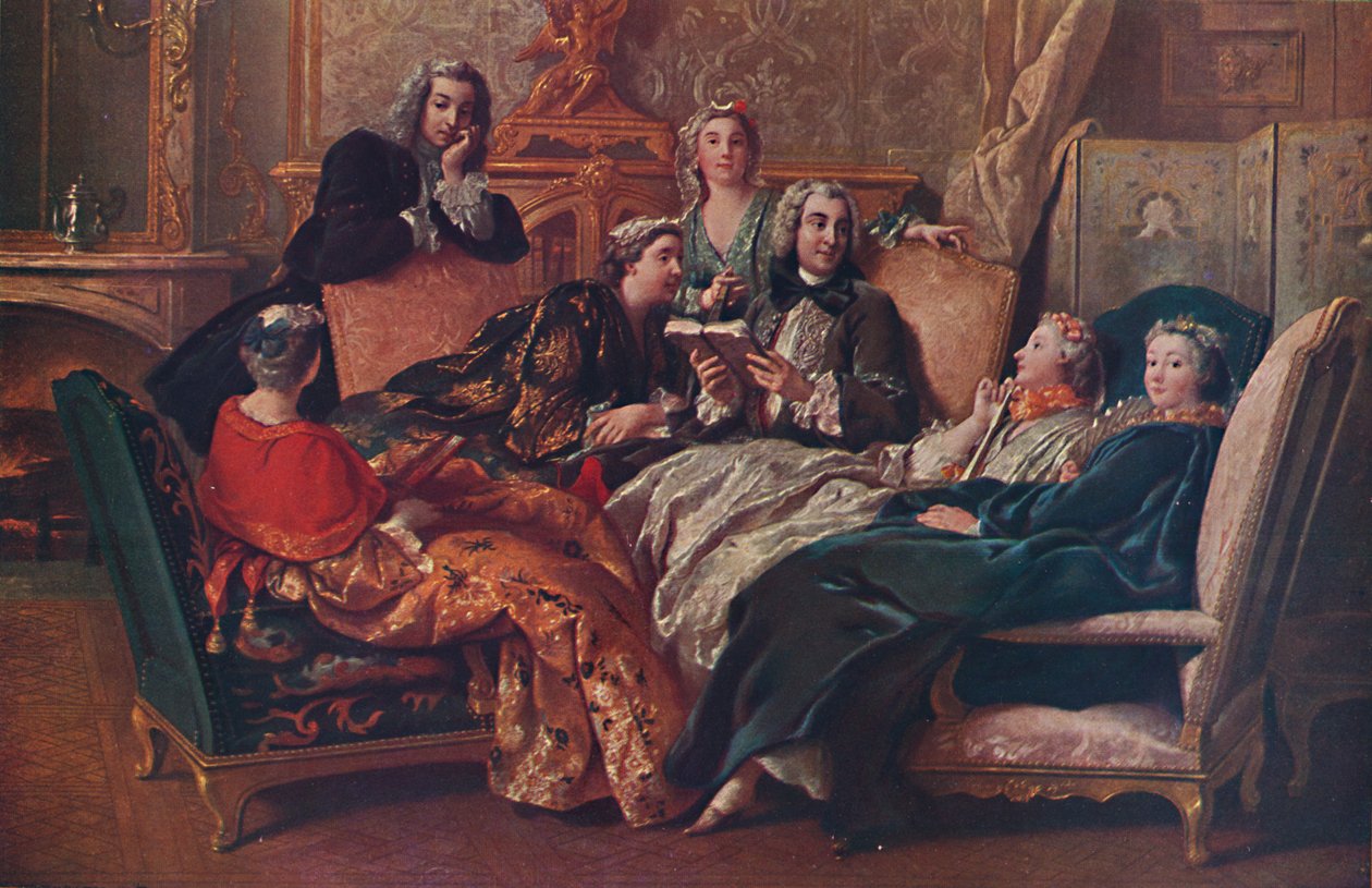 Molieren lukeminen, 1728, 1937 tekijältä Jean François de Troy