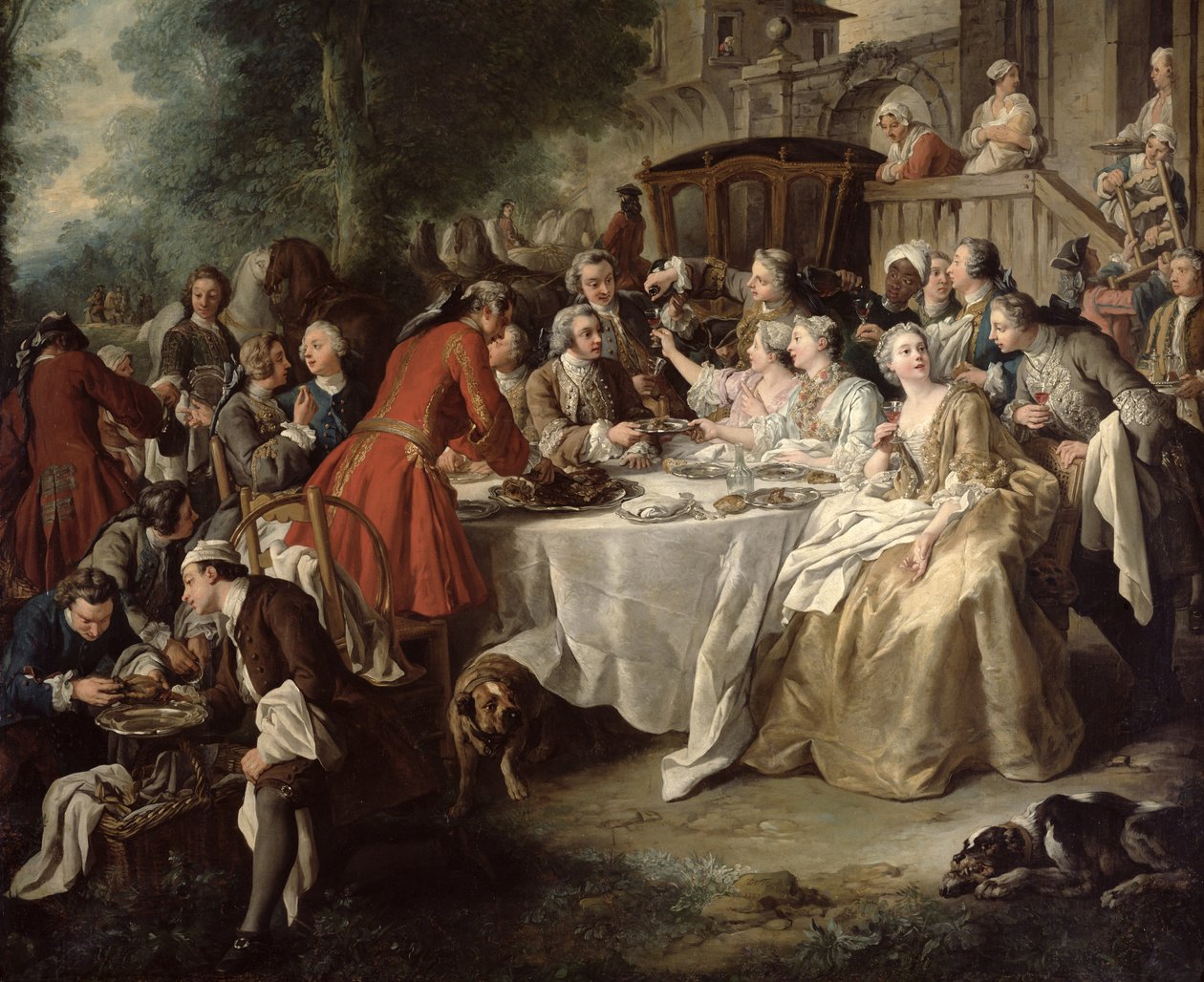 Metsästyslounas, yksityiskohta ruokailijoista, 1737 tekijältä Jean François de Troy