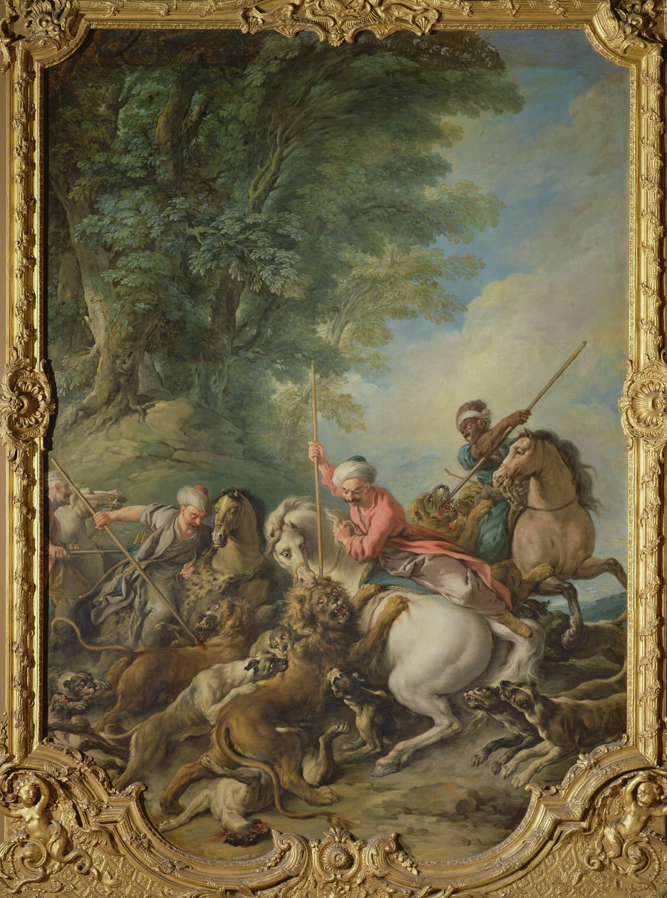 Turks Hunting Lions (öljy kankaalle) tekijältä Jean François de Troy