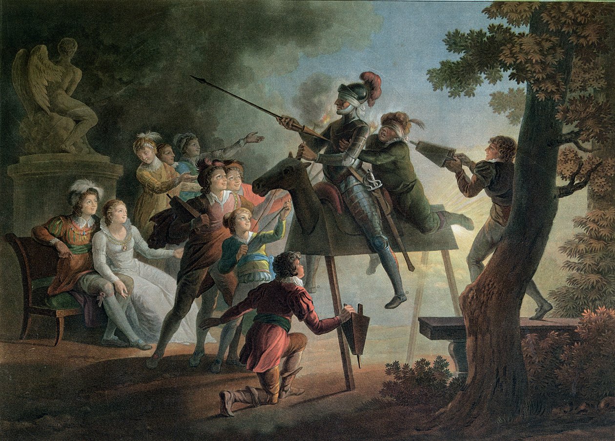 Don Quijote ja Sancho Panza puuhevosella tekijältä Jean Frederic Schall