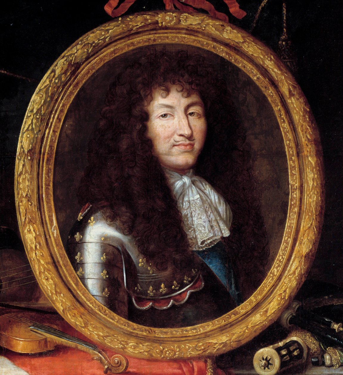 Ludvig XIV:n Ranskan kuninkaan (1638-1715) muotokuva Yksityiskohta. Jean Garnierin (1632-1705) maalaus 1600-luvulta. Mitat 1,74 x 2,23 m tekijältä Jean Garnier