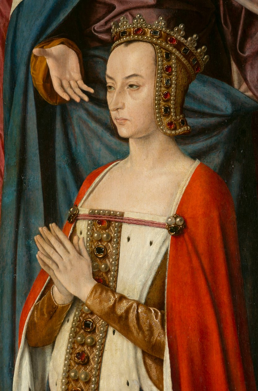 Herttuatar Anne de Beaujeu, yksityiskohta. Moulinsin mestarin triptyykki tekijältä Jean Hey