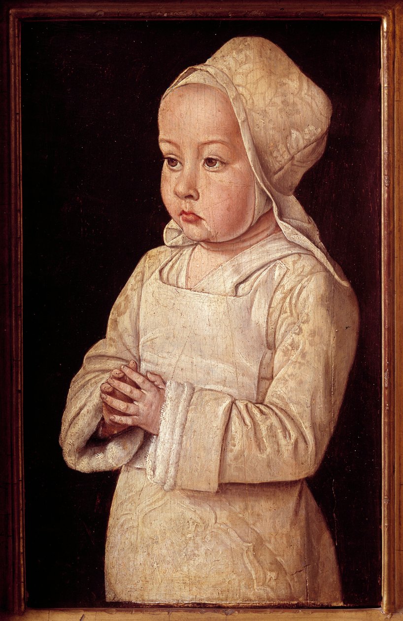 Muotokuva Suzanne de Bourbonista (1491-1521), nimeltään Lapsi rukouksessa, Anne of Francen ja Pierre II:n Bourbon Paintingin tytär Moulinsin tai Jean Heyn (1450-1505) 1495-1500 Sun. 0,27x0,16 m tekijältä Jean Hey