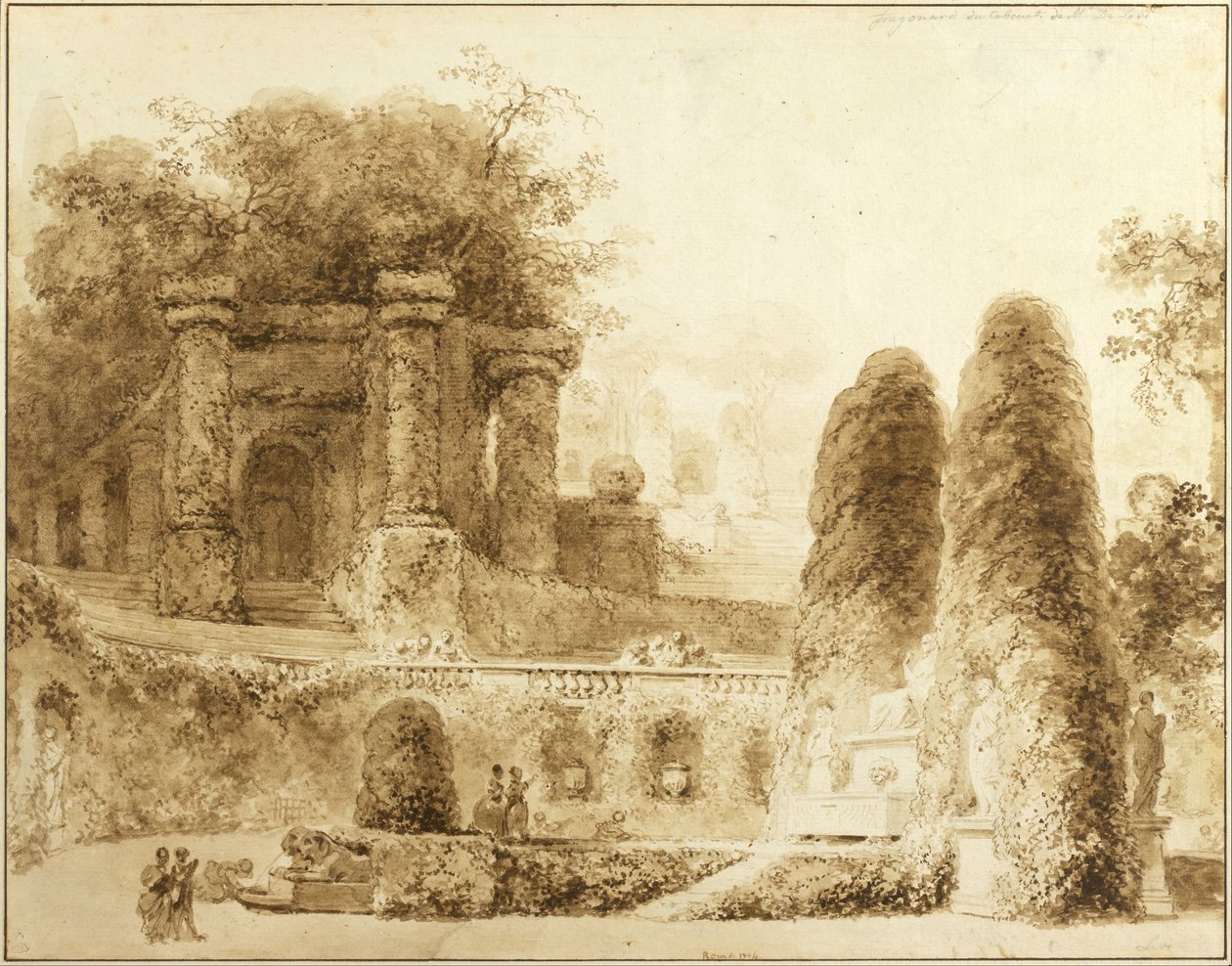 Roomalainen puisto ja suihkulähde, 1774 tekijältä Jean Honore Fragonard