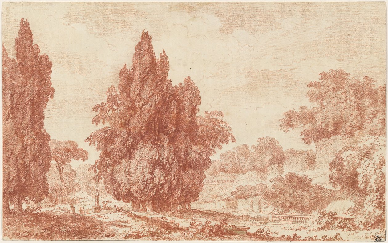 Sypressiteline italialaisessa puistossa tekijältä Jean Honore Fragonard