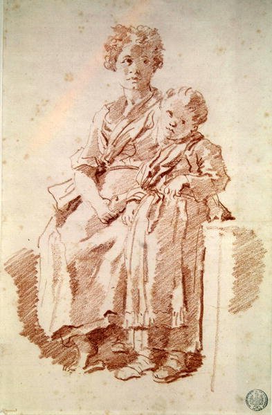 Nuori tyttö sisarensa kanssa, 1774 (punainen liitu paperille) tekijältä Jean Honore Fragonard
