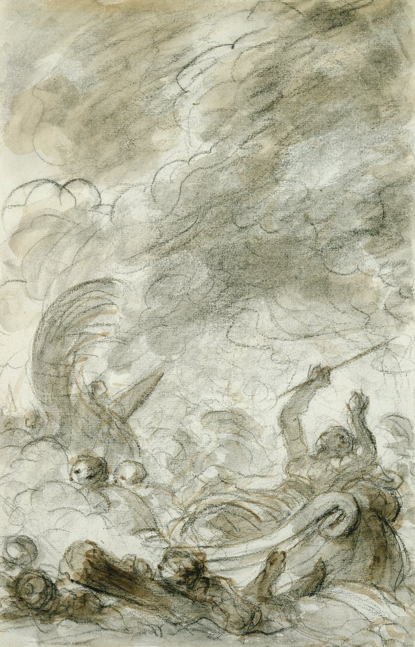 Alcina flees (kynä ja mustetta, liitu ja pese paperille) tekijältä Jean Honore Fragonard