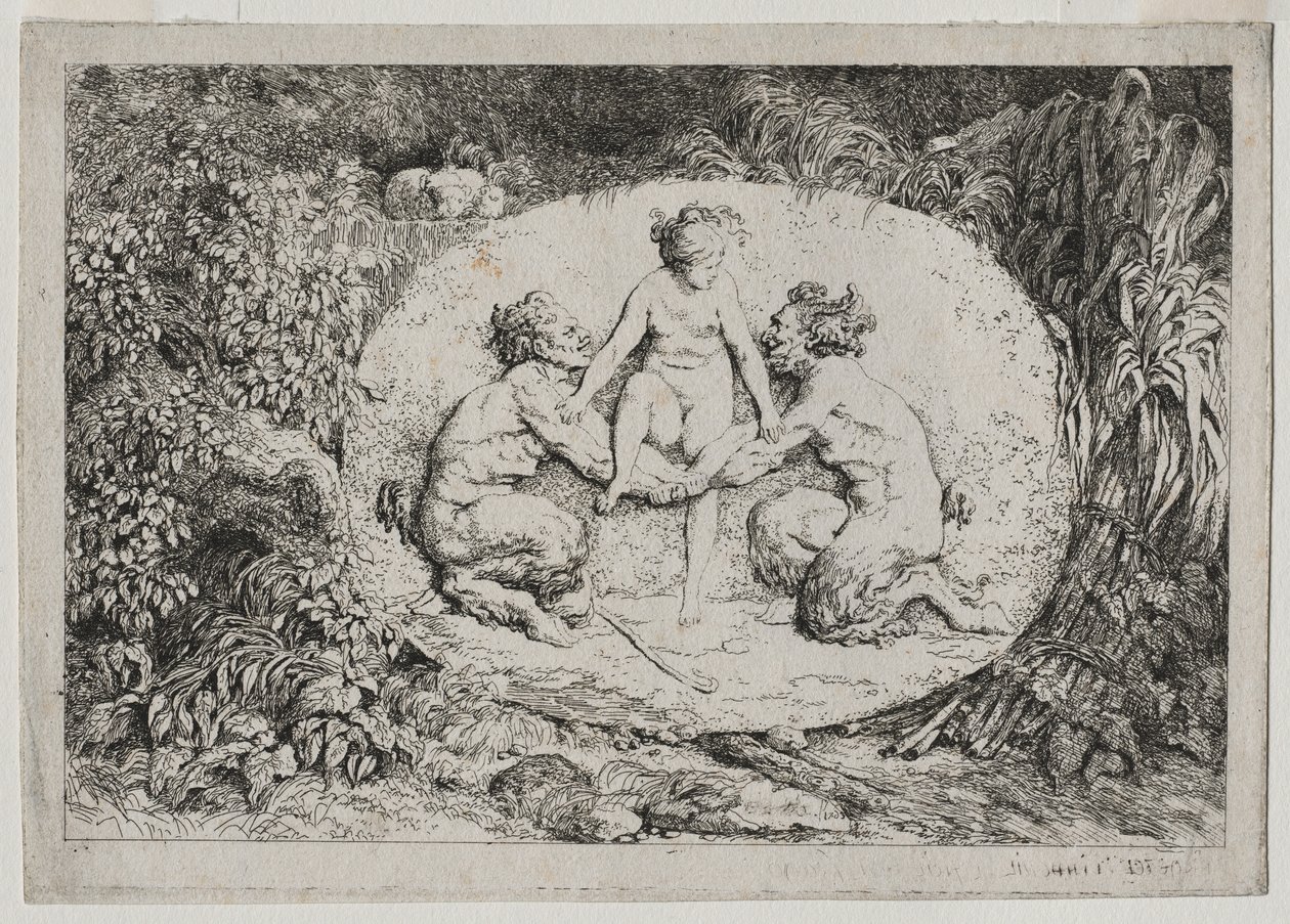 Bacchanales: Nymfi, jota tukee kaksi satyyriä, 1763. tekijältä Jean Honore Fragonard