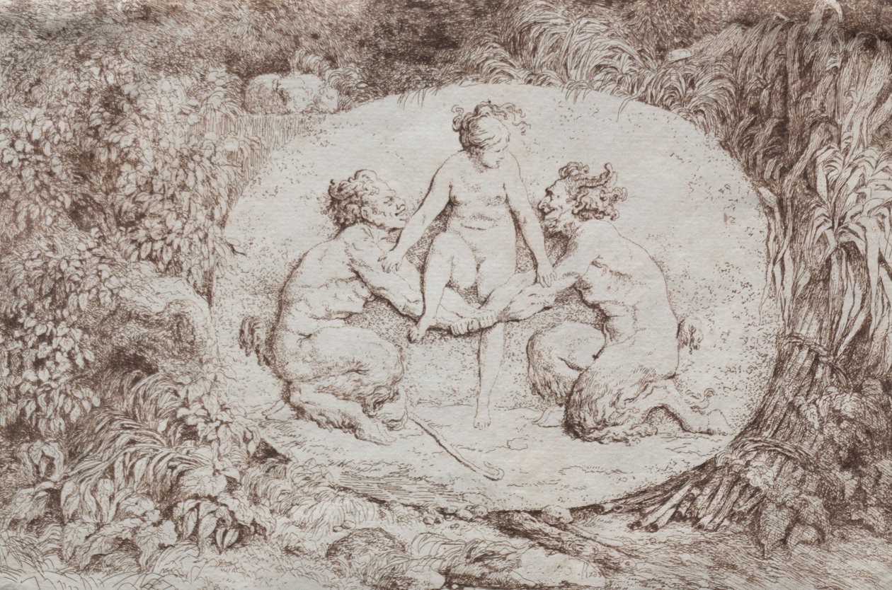 Bacchanales: Nymfi, jota tukee kaksi satyyriä, 1763. tekijältä Jean Honore Fragonard