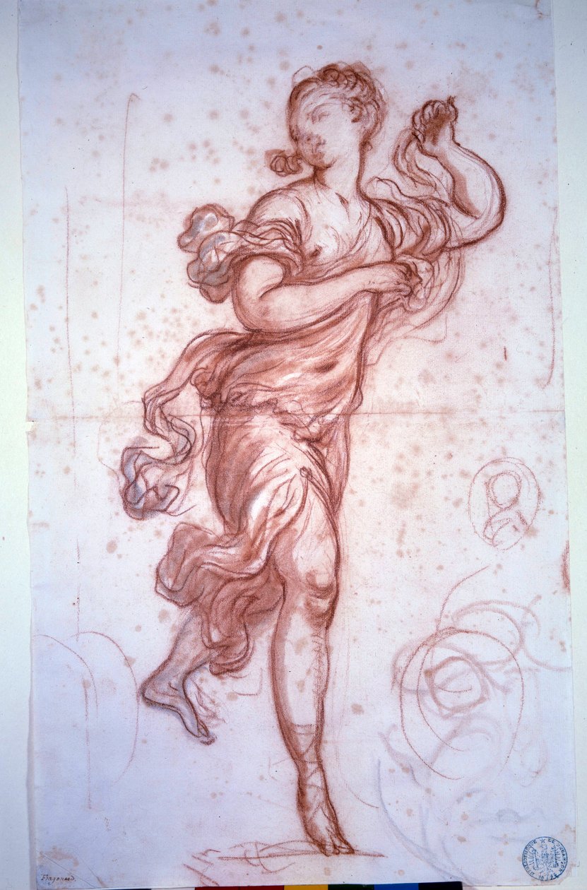 Jean Honore Fragonardin antiikkipiirustus a la sanguine pukeutunut tanssija tekijältä Jean Honore Fragonard