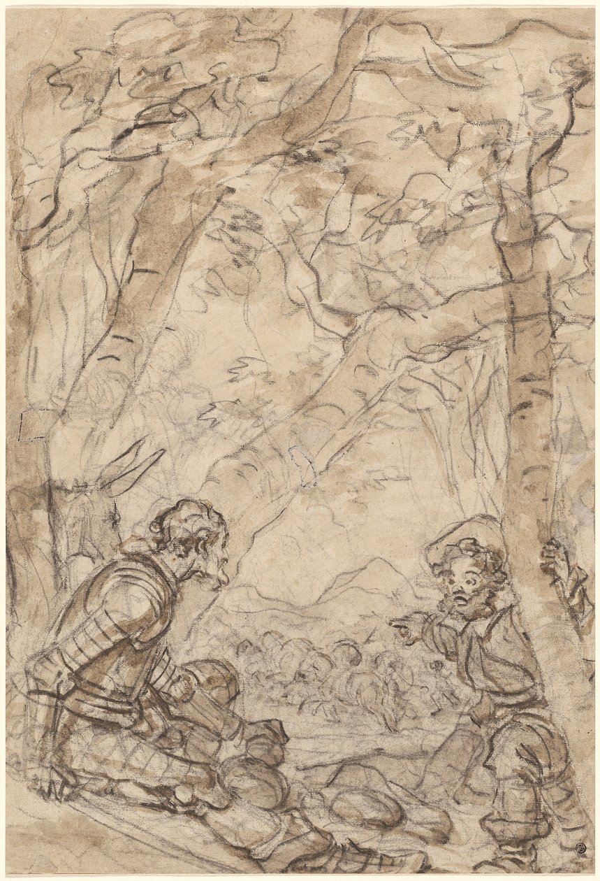 Don Quijote ja Sancho Panza todistavat hyökkäystä Rocinanteen tekijältä Jean Honore Fragonard