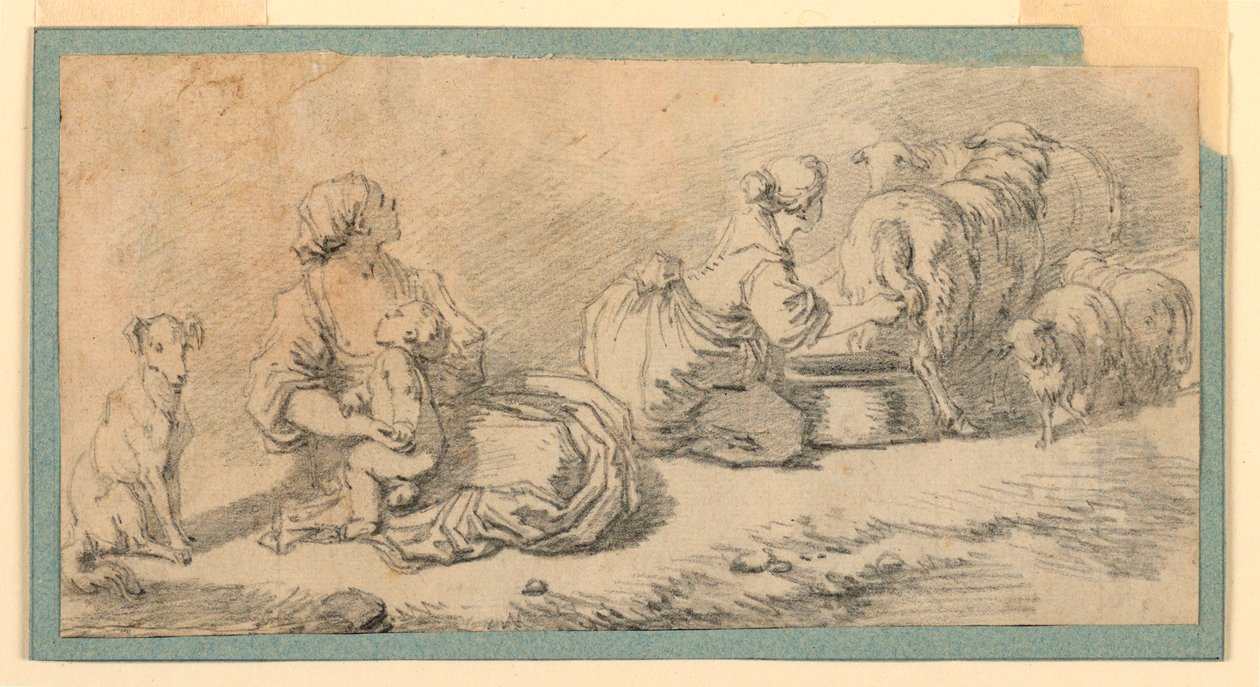 Piirros, pastoraalikohtaus, n. 1770 tekijältä Jean Honore Fragonard