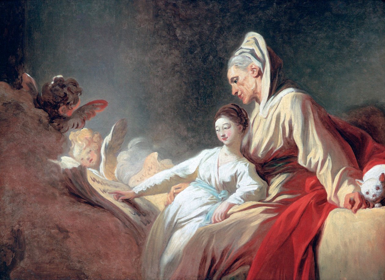 Neitsyen koulutus, n. 1773 tekijältä Jean Honore Fragonard