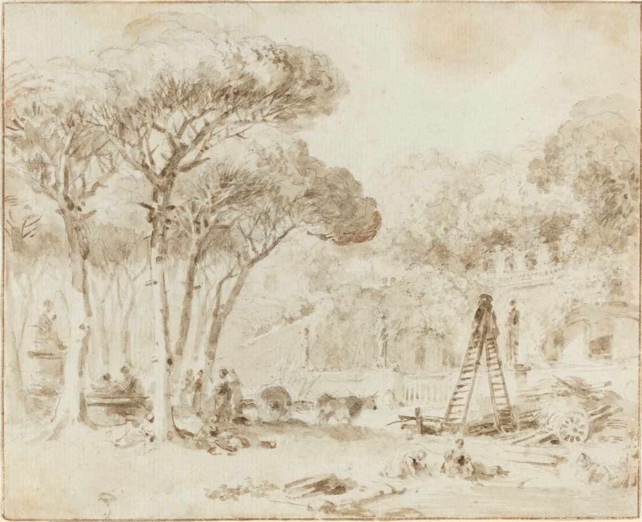Italian huvilan puutarhat (Villa Medici?) tekijältä Jean Honore Fragonard