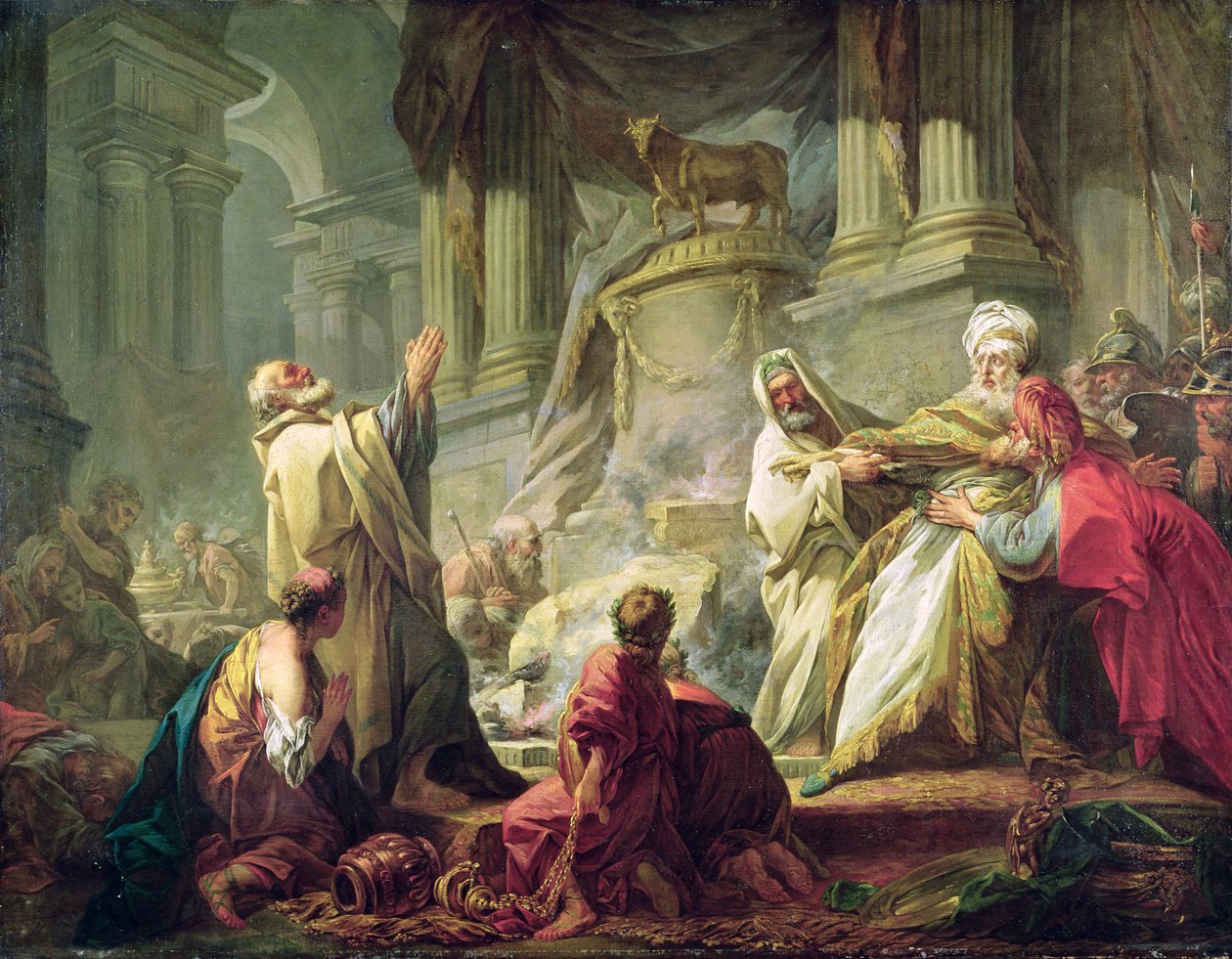 Jerobeam uhraamassa kultaiselle vasikalle, 1752 tekijältä Jean Honore Fragonard