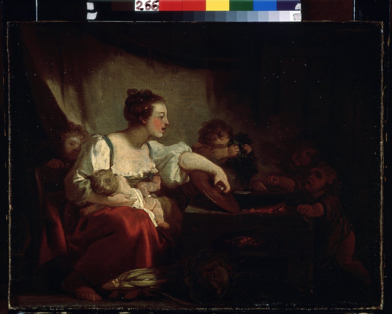 "Köyhä perhe" (Köyhä perhe) Jean Honore Fragonardin (1732-1806) maalaus 1760-1762 Pushkin-museo, Moskova tekijältä Jean Honore Fragonard