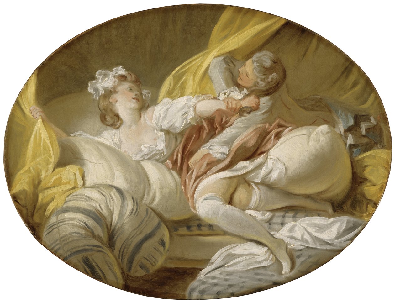La Resistence Inutile (Useless Resistance), kirjoittanut Fragonard, Jean Honore (1732-1806). Öljy kankaalle. Mitat: 45 x 60,5 cm. Tukholman kansallismuseo tekijältä Jean Honore Fragonard