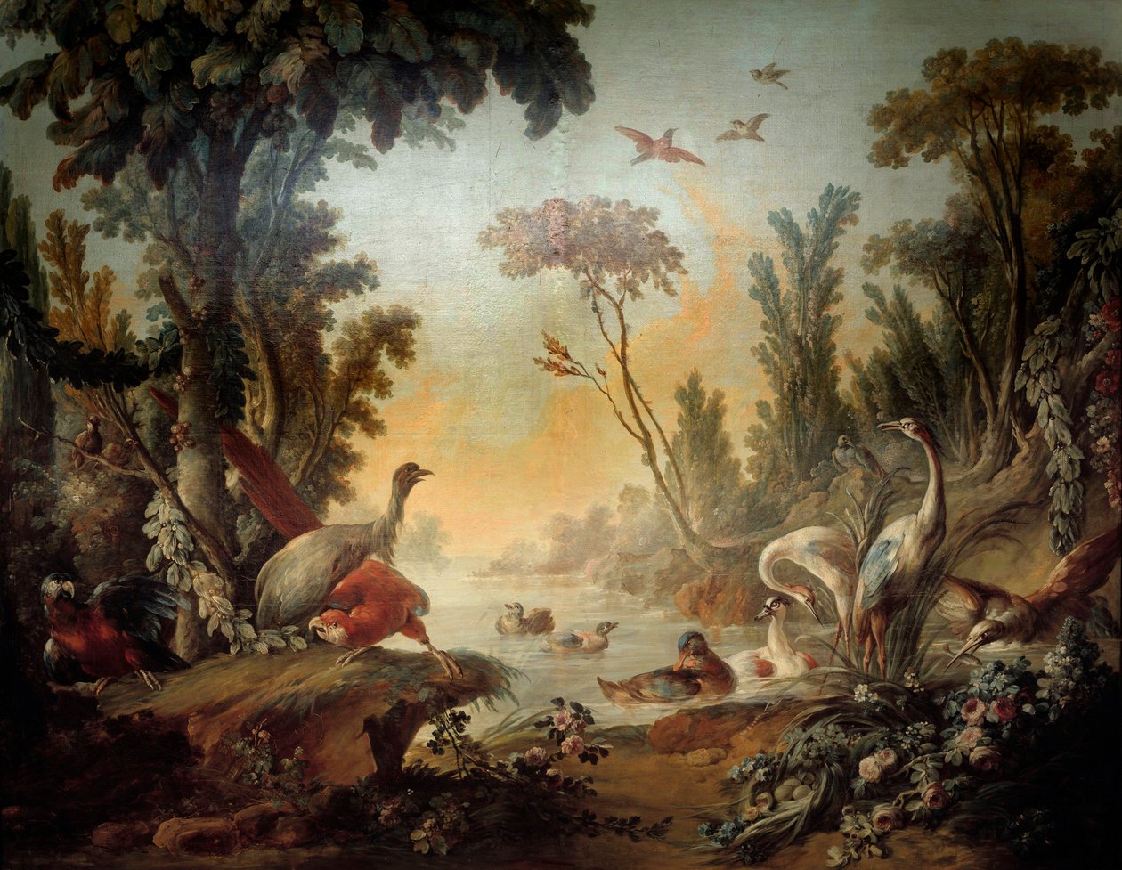 Maisema Salon Demarteaun Echassiers-paneelilla, jonka toteuttavat Jean Baptiste Huet (1745-1811) ja Jean Honore Fragonard (1732-1806) tekijältä Jean Honore Fragonard