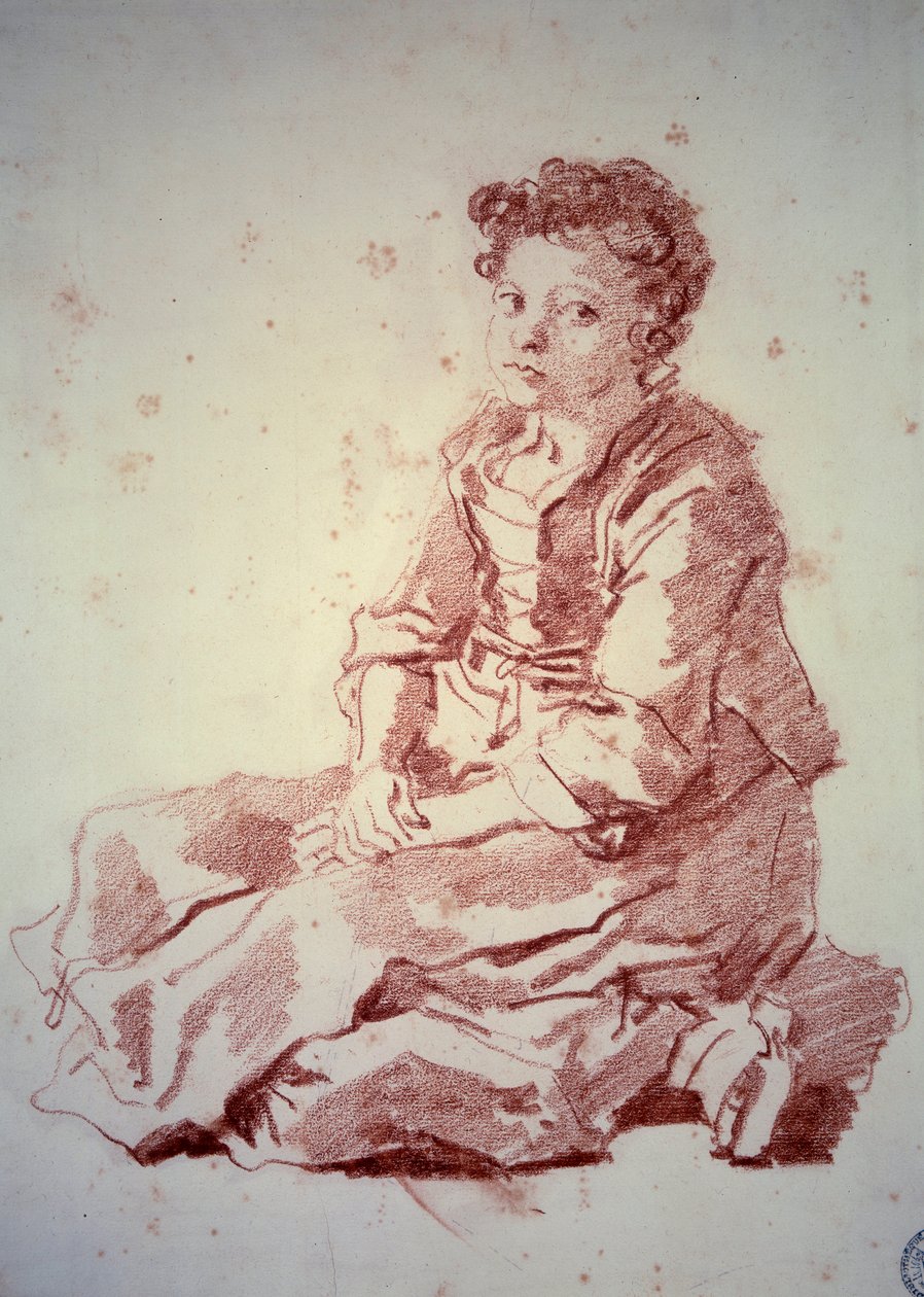 Pieni tyttö istuu kantapäällään Sanguine Jean Honore Fragonard (1732-1806) 1774 Besancon, Musee des Beaux Arts tekijältä Jean Honore Fragonard