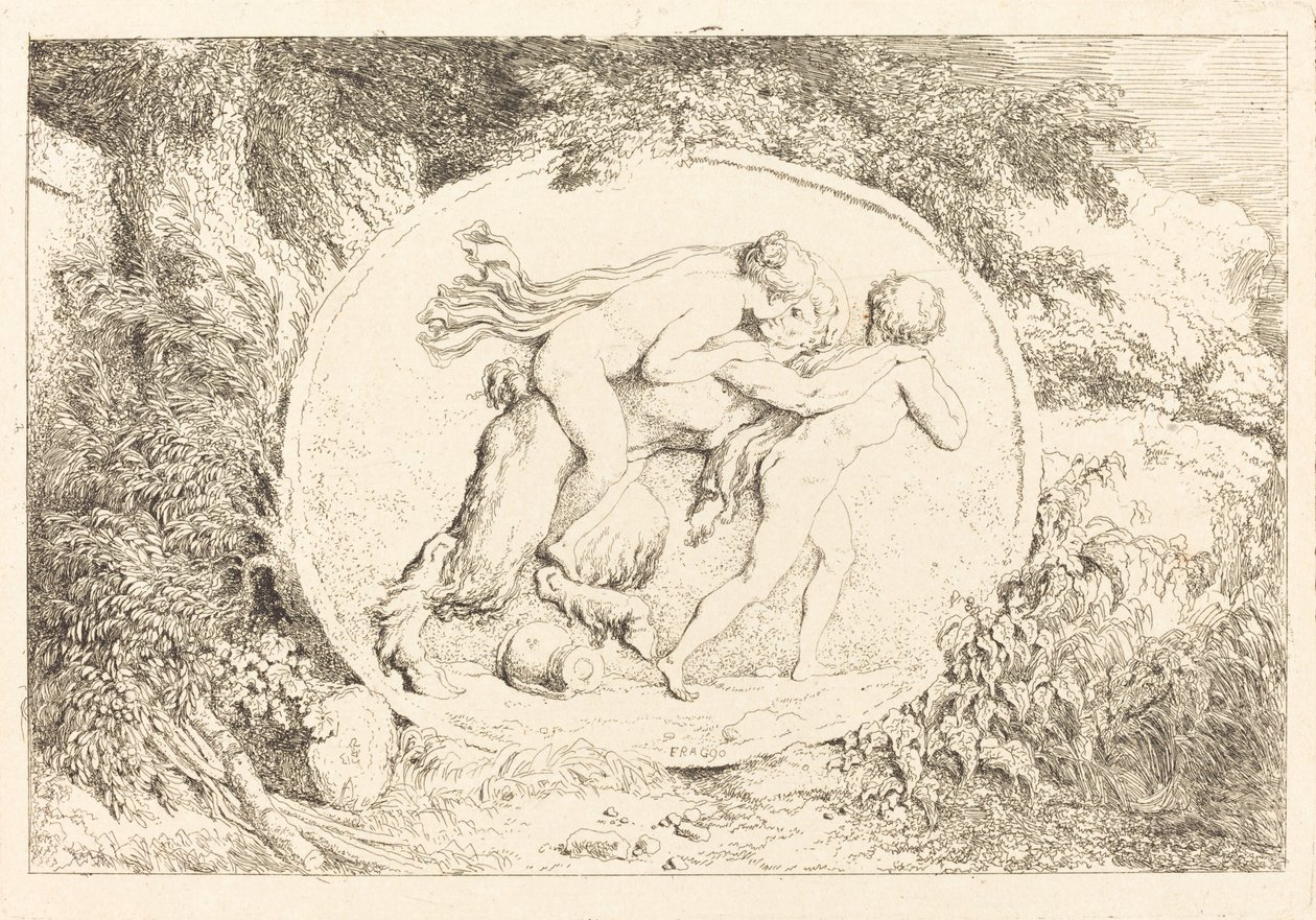 Nymfi Astride a Satyr (Nuori tyttö hajallaan satyrina) tekijältä Jean Honore Fragonard
