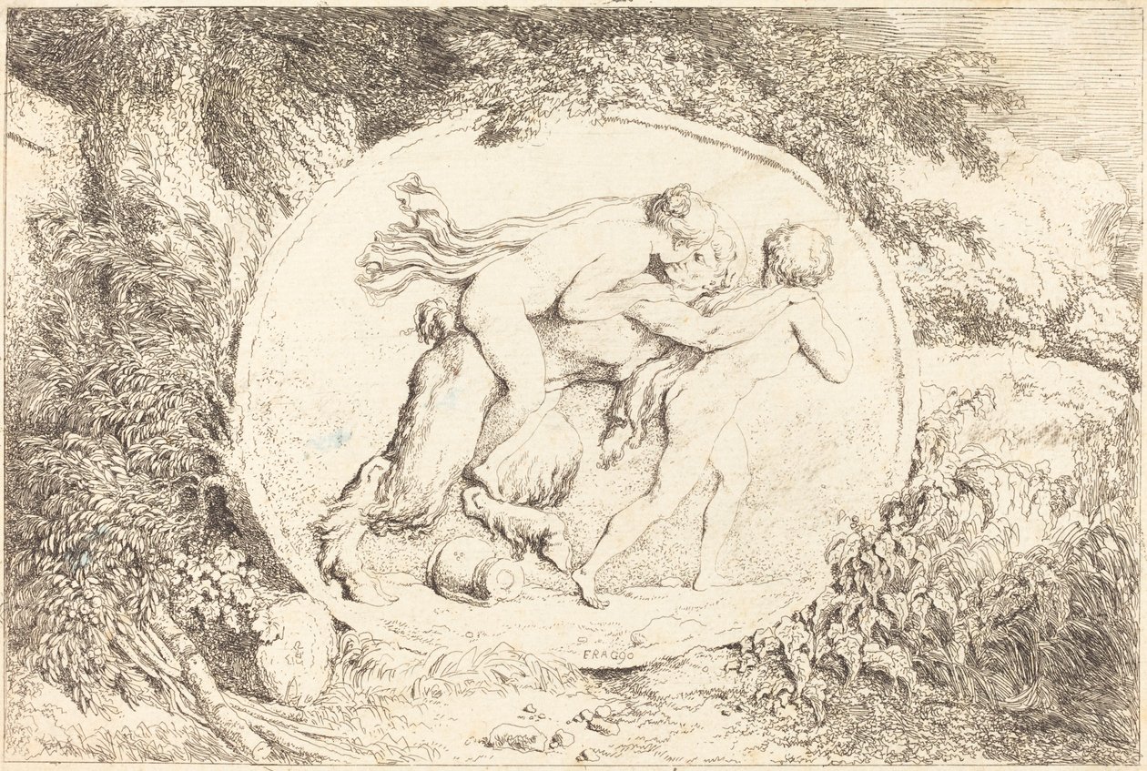 Nymfi Astride a Satyr (Nuori tyttö hajallaan satyyri) tekijältä Jean Honore Fragonard