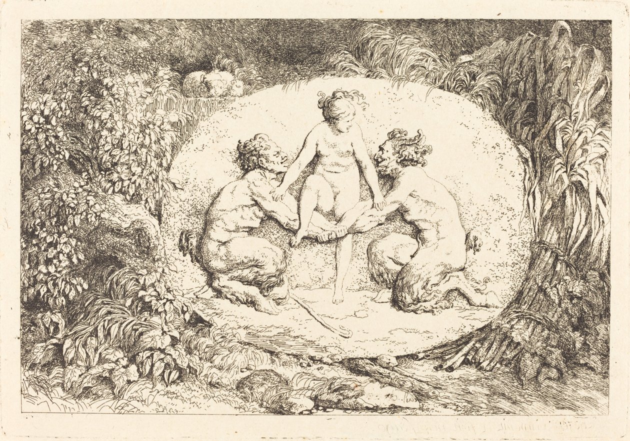 Nymfi, jota tukee kaksi satyyriä tekijältä Jean Honore Fragonard