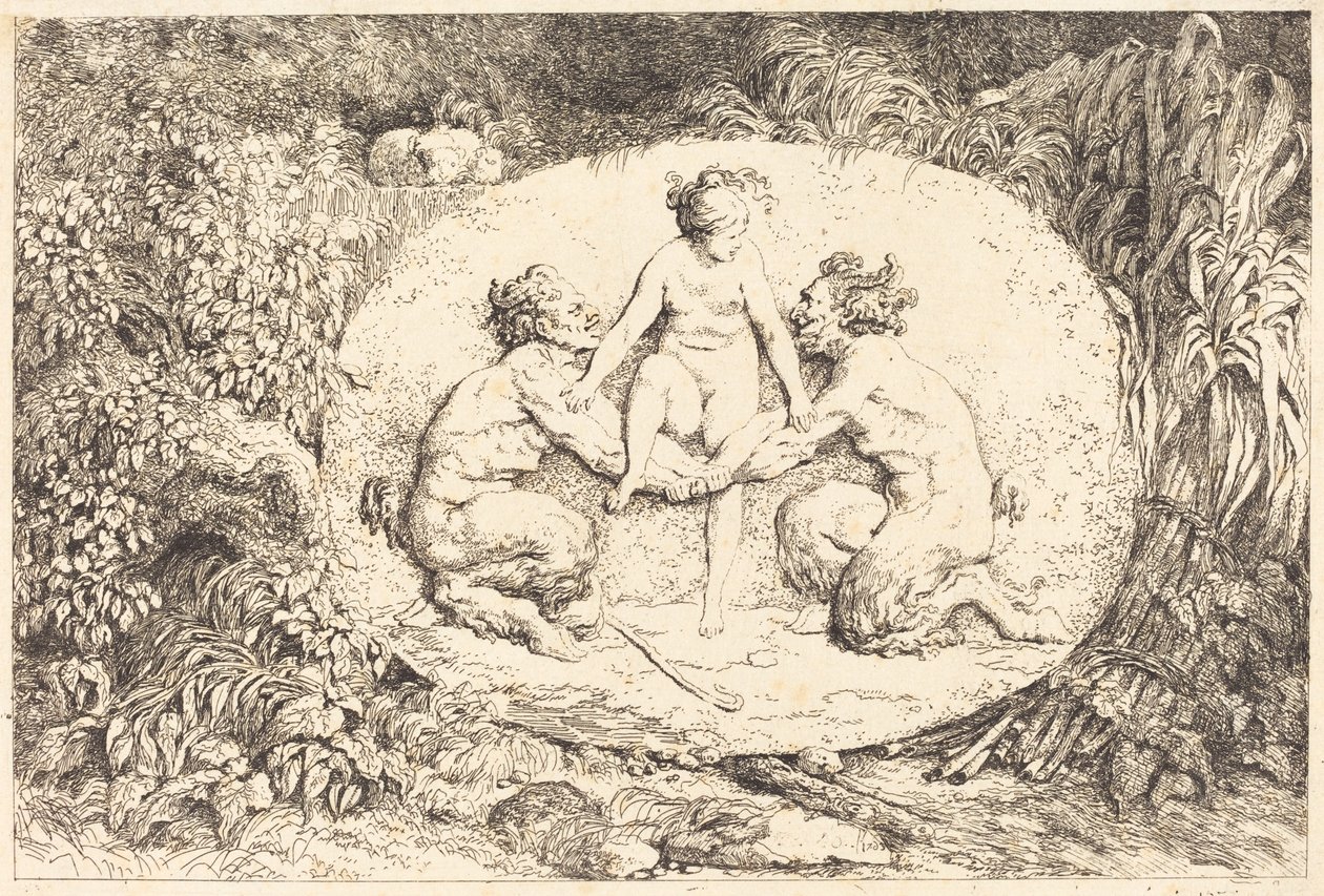 Nymfi, jota tukee kaksi satyyriä tekijältä Jean Honore Fragonard