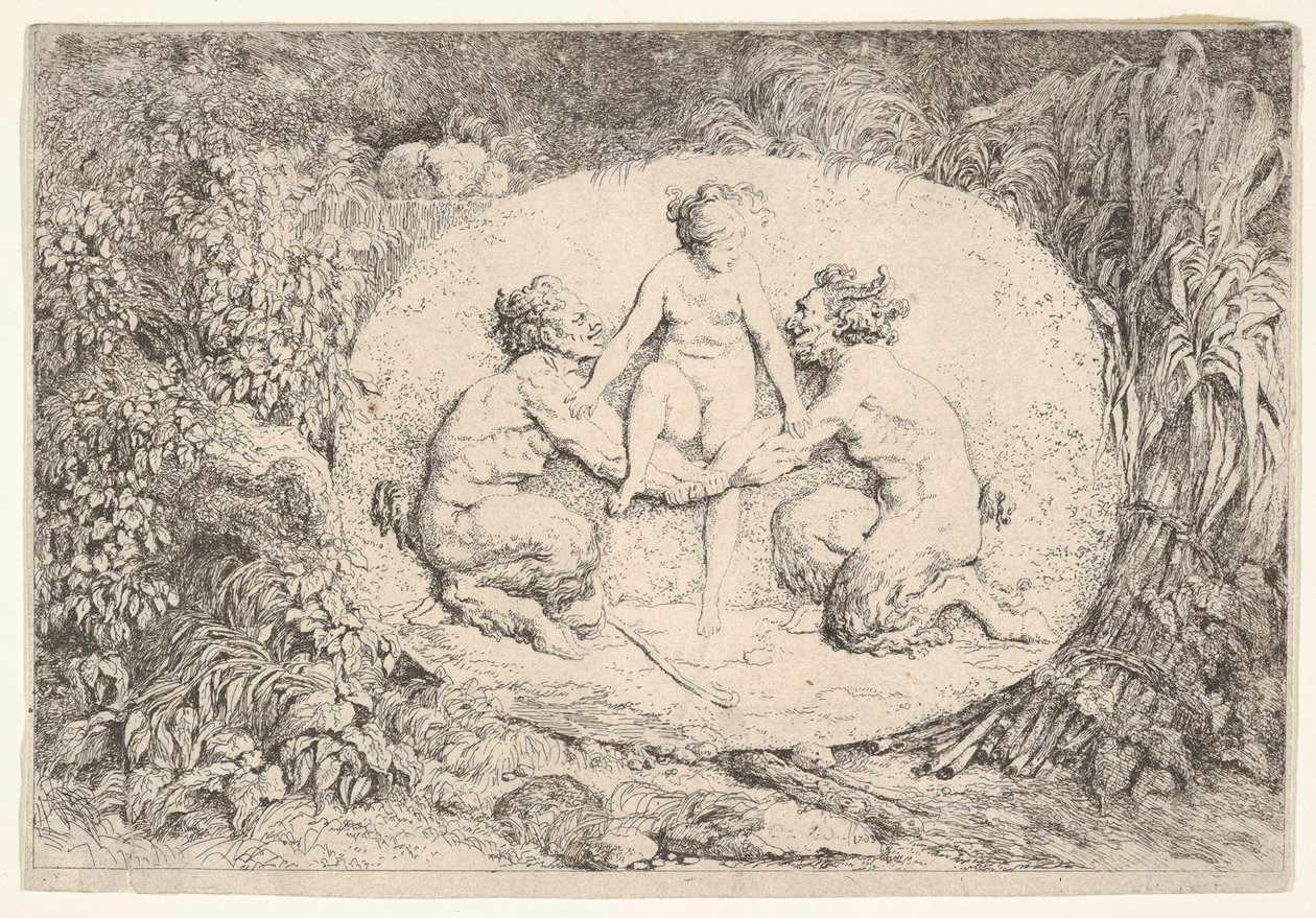 Kahden satyyrin tukema nymfi, 1763. tekijältä Jean Honore Fragonard