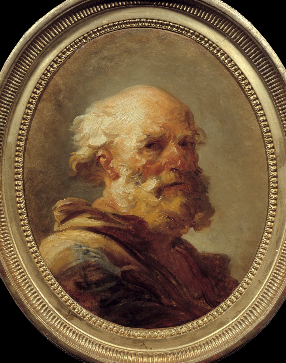 Vanhan miehen pää. Jean Honore Fragonardin (1732-1806) maalaus, n. 1766-1769. Amiens, Picardian museo tekijältä Jean Honore Fragonard