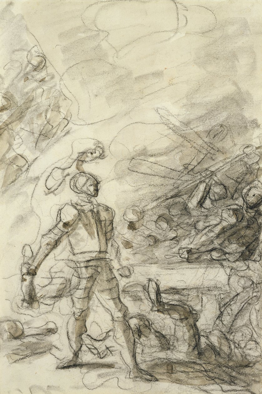 Orlando alistaa ryöstön palomerkillä (kynä ja mustetta, liitu ja pesu paperille) tekijältä Jean Honore Fragonard